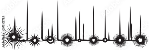 Abstract illustration of a row of stylized dandelions with seed heads Vector