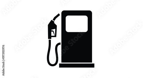 A minimalist black and white graphic depicts a gas pump nozzle positioned beside a rectangular fuel dispenser high quality professional detailed modern elegant stylish