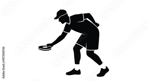 A silhouetted image depicts a person in mid action releasing a flying disc with a focused posture and athletic build high quality professional detailed
