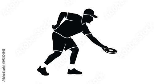 A striking black silhouette depicts a person in mid action throwing a flying disc showcasing athleticism and dynamic movement high quality professional detailed modern
