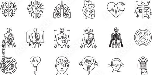 Human Anatomy Medical Biology and Biomedical Research Outline Icon Set
