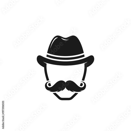 Vintage Gentleman Icon: Hat and Mustache Silhouette