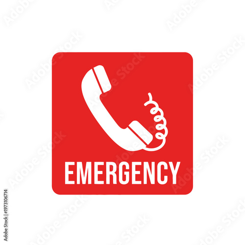 Emergency Telephone Icon on Red Square Background