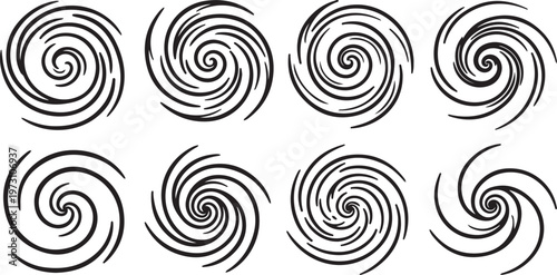 Intricate line art patterns featuring swirls and curls in black and white Vector
