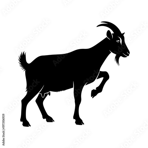 Black Silhouette of a Goat Standing on White Background