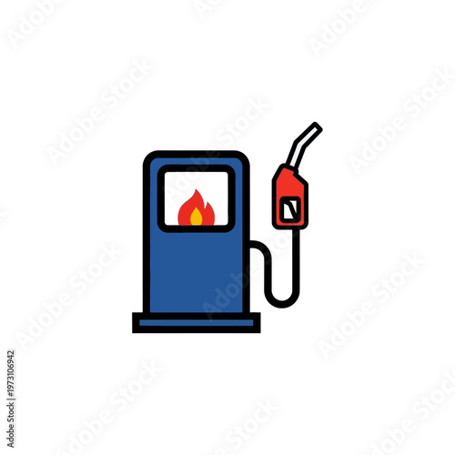 Gas Pump Icon with Flame, Fuel, Energy, Service Station, Transportation Concept
