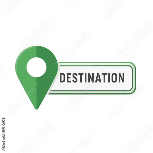Green Map Pointer Icon with "DESTINATION" Text Label