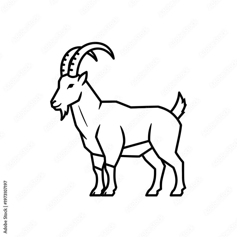 Fototapeta premium Ibex Goat Icon Line Art Silhouette on White Background