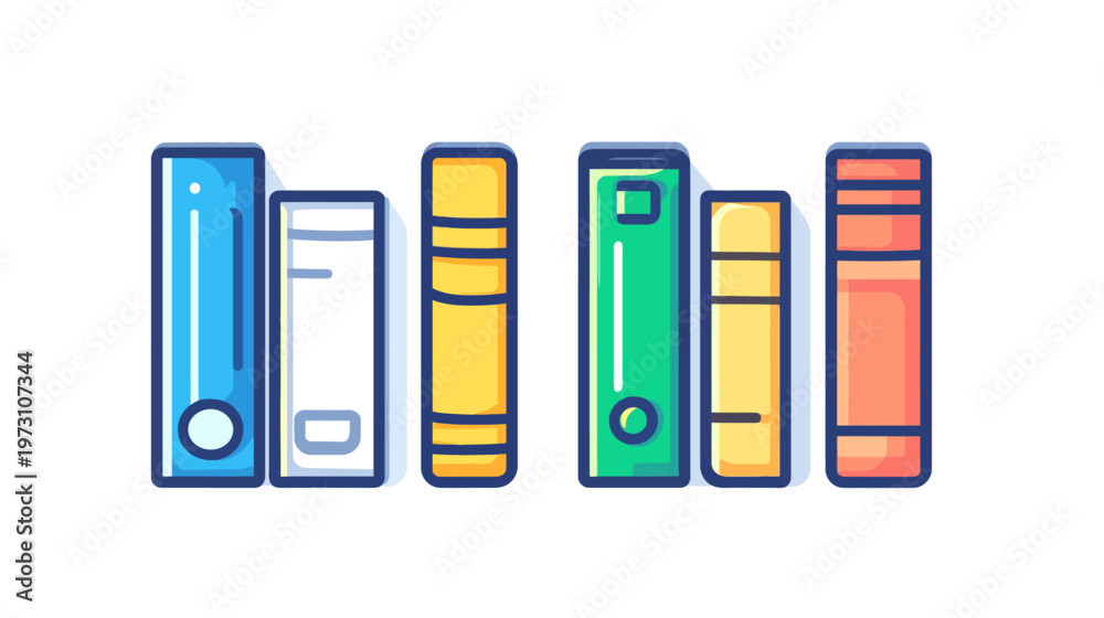 Fototapeta premium Cartoon illustration featuring a row of colorful, stylized books with bold outlines against white