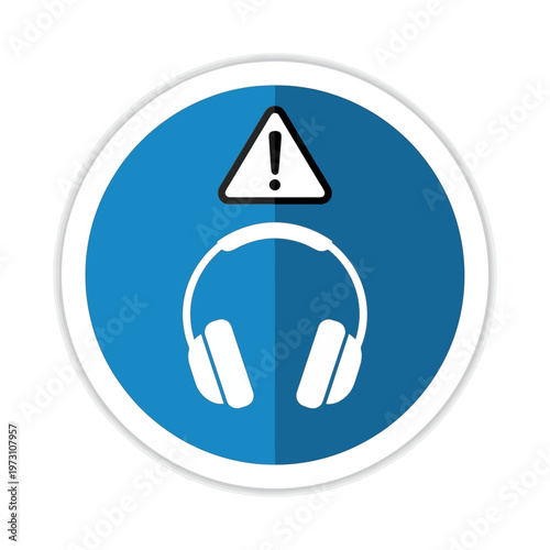 Warning sign with headphones and exclamation mark, safety symbol, noise hazard alert