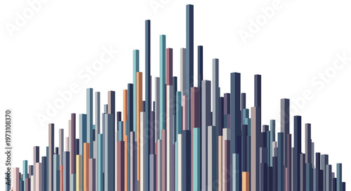 A colorful cityscape graph shows a vibrant nighttime scene with tall buildings, bright lights, and bustling streets in a modern metropolis with architecture, city, graph, bars, and data.
