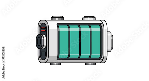 A detailed illustration of a smartwatch displaying a fully charged battery on a plain background.