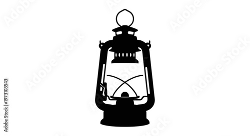 Silhouette of a vintage kerosene lantern with a handle and metal frame