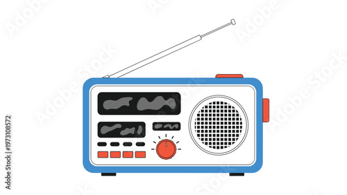Vintage-inspired blue and white retro radio with an extendable antenna, symbolizing classic entertainment, audio, and communication technology.