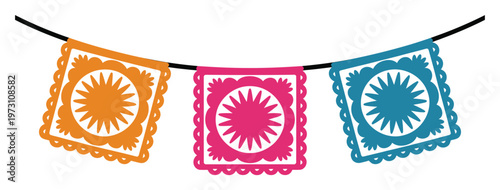 Colorful Mexican Papel Picado Banner Vector Illustration