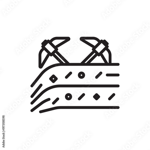 Strip mining icon symbolizing surface extraction, representing overburden removal hardware, seam harvesting tools, open cast gear, stratified digging systems, and industrial mineral recovery logistics