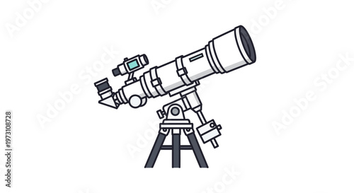 Astronomers observe celestial bodies with a large telescope on a sturdy tripod stand in an observatory at nighttime.