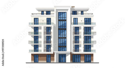 Contemporary apartment building facade with sleek balconies and expansive blue glass windows offers a modern residential aesthetic.