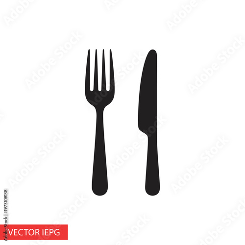 Black Silhouette of Fork and Knife on White Background