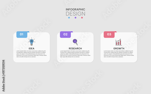 Modern Flat Infographic Business Process with 3 Steps Timeline Layout. Simple Infographic Template for Business Presentation.