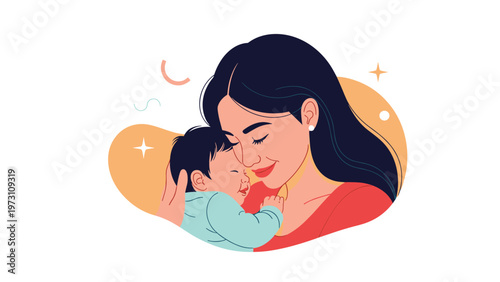 Tender illustration of a loving mother gently holding and embracing her baby, symbolizing the profound bond of motherhood, family love, and new beginnings.
