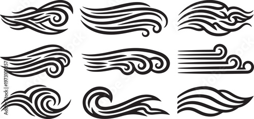 Intricate black and white line art of abstract swirls and curls Vector