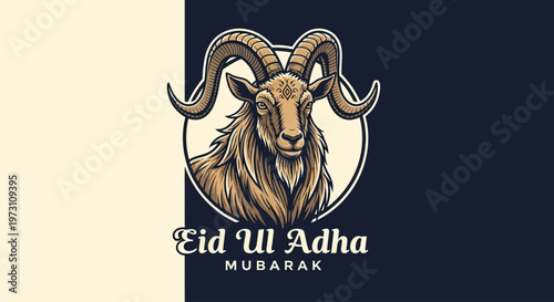 Majestic horned goat illustration representing the spirit of the Islamic Festival of Sacrifice, Eid al-Adha celebration design