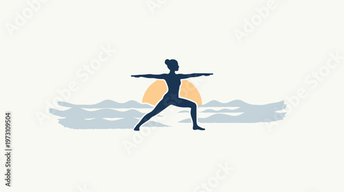 Yoga Warrior Pose Silhouette at Sunset