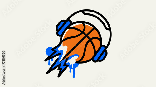 Basketball Ball with Headphones and Bolt Design