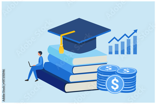 Student  investing money in education and knowledge. Education finance vector illustration