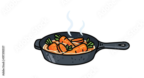 Steaming Carrot Medley Simmering in a Cast Iron Skillet Ready for Culinary Delight