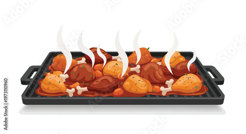 A Sizzling Tray of Roasted Chicken Legs and Drumsticks Emitting Wisps of Steam, Perfect for Culinary Delights