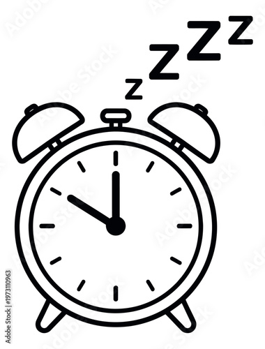 Line art illustration of an alarm clock depicting sleep for time management