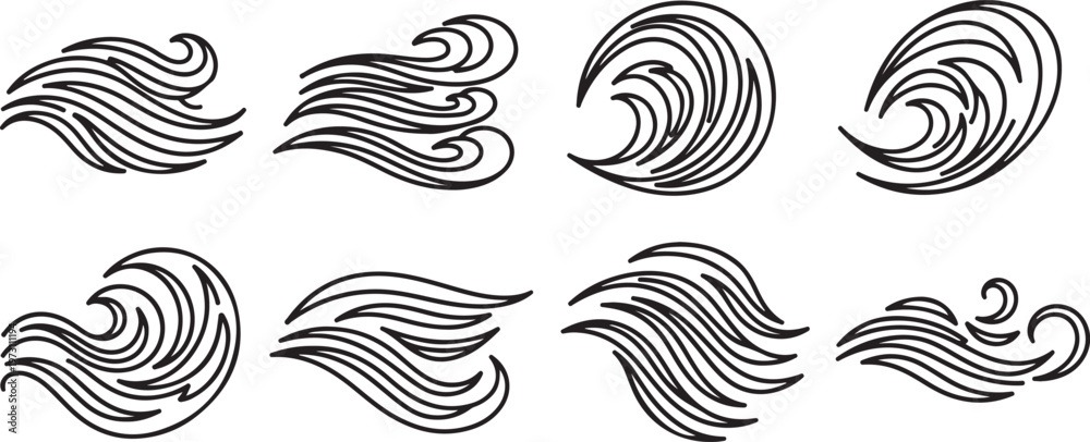 Fototapeta premium Abstract ink patterns showing various swirls and loops in balanced compositions Vector