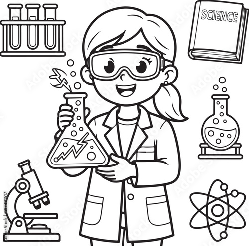 Chemistry Lab Equipment and Cute Scientist Girl