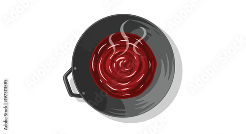 Culinary creation in a wok with swirling red sauce and steaming heat, a delightful kitchen scene