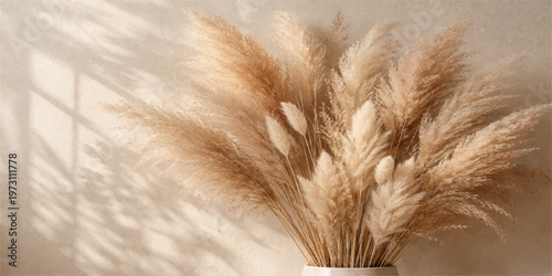A bouquet of ripe golden ears of wheat stands out against a vibrant blue background, representing a natural cereal grain harvest of organic yellow crops used for bread and sustainable agriculture