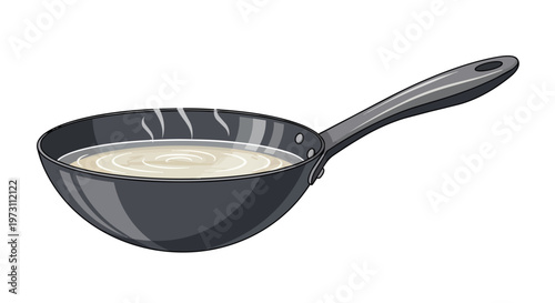 A Culinary Illustration of a Wok Stir-Frying a Creamy Sauce with Visible Steam Rising
