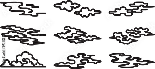 A collection of abstract black line drawings resembling snakes or waves Vector
