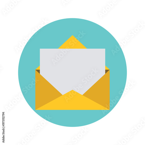 Open Envelope with Blank Paper in a Blue-Green Circle Icon