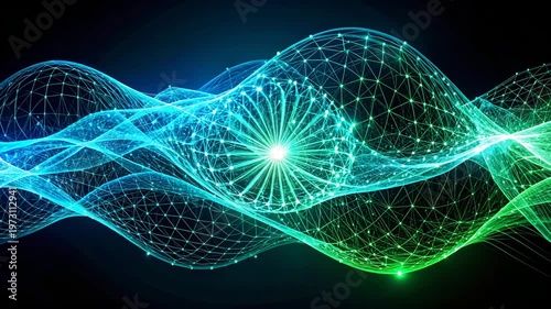 Abstract digital network with glowing lines & connecting points on a dark background