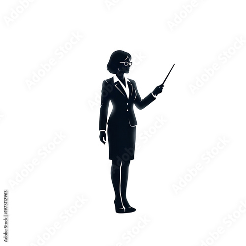Businesswoman Holding Presentation Pointer Silhouette.