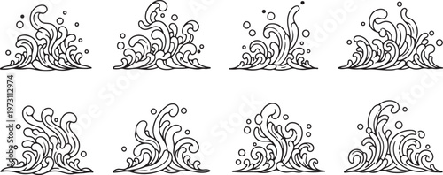 Black and white line art showcasing various curly hairstyles. Vector