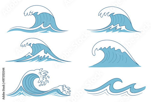 Ocean Wave Vector Illustrations Set