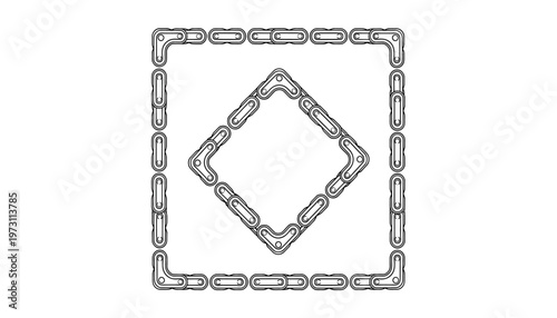 Vector abstract geometric frame made of chain links, square and diamond shapes, decorative border design