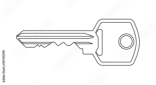 Simple outline drawing of a classic metal key with a notched blade and round head