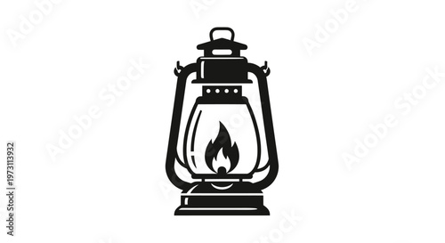 A black silhouette of a vintage kerosene lamp with a lit flame inside
