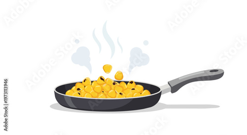 Capturing the essence of freshly popped kernels in a pan, radiating warmth and aroma with visible steam