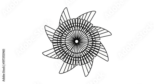Intricate abstract geometric radial design resembling a stylized pinwheel or star