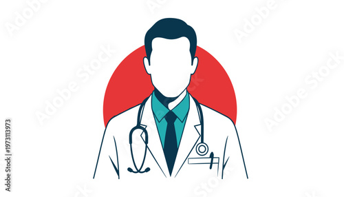 Vector doctor icon or avatar, professional medical specialist in white coat with stethoscope